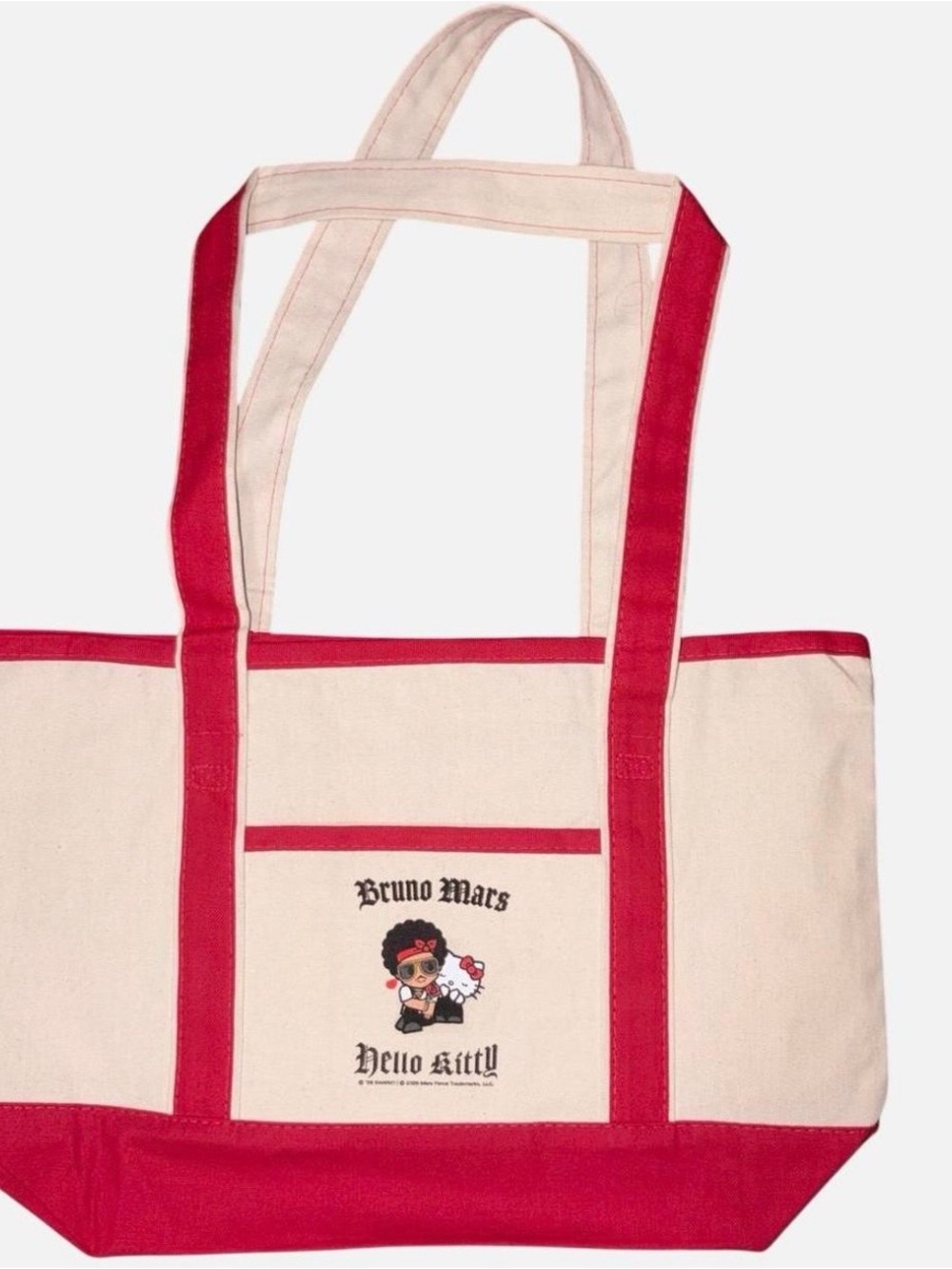 Sanrio Hello Kitty x Bruno Mars Canvas Tote Bag in Cream and Red